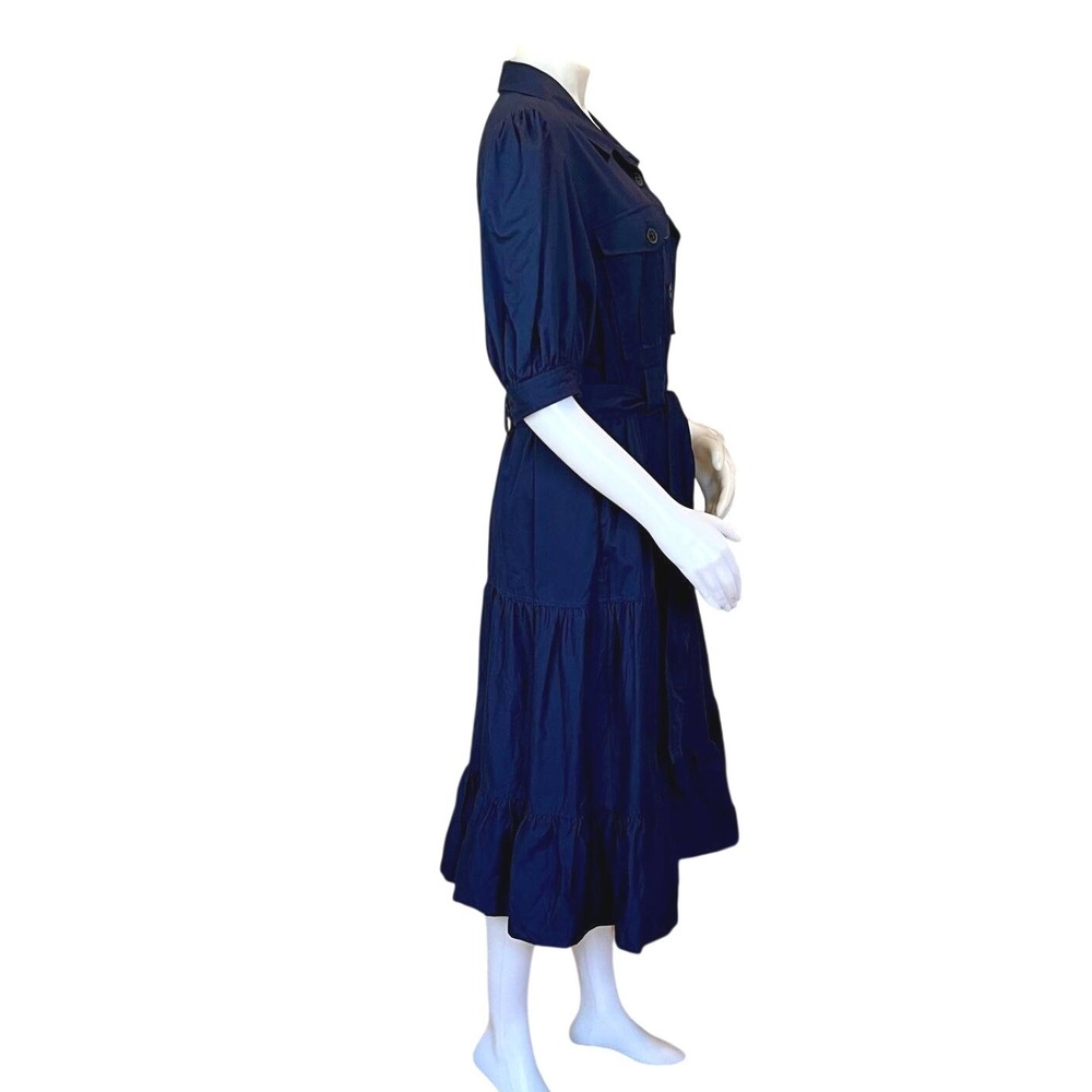 Derek Lam 10 Crosby Buffy Tiered Midi Shirtdress Navy Blue Sz 16 Utility Classic - Picture 7 of 8